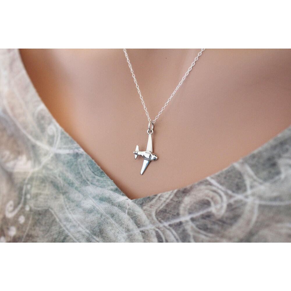 Sterling Silver Airplane Necklace, Silver Airplane Charm Necklace